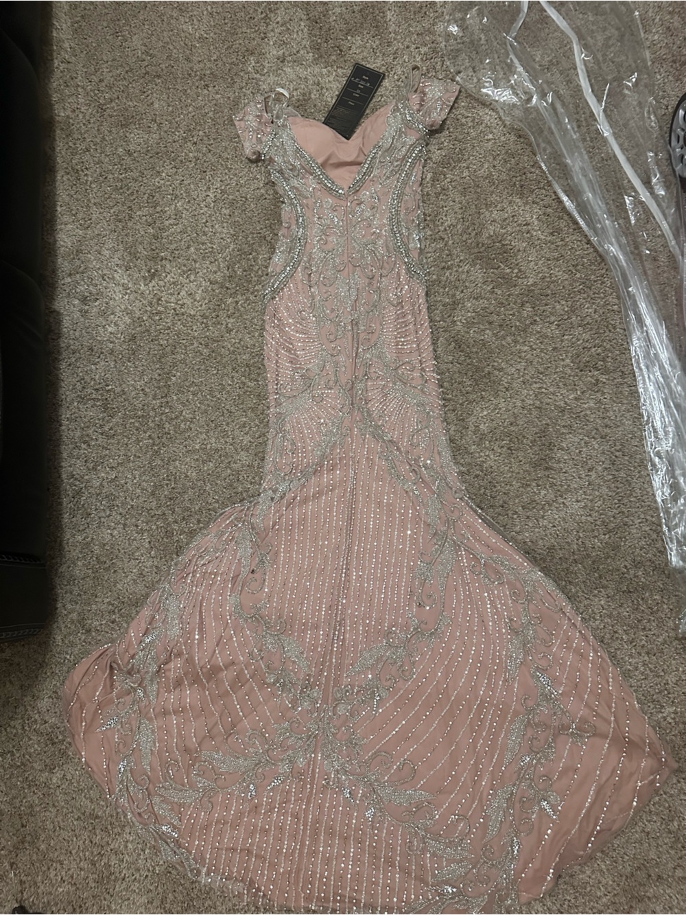 Blush Pink Beaded Mermaid Prom Dress